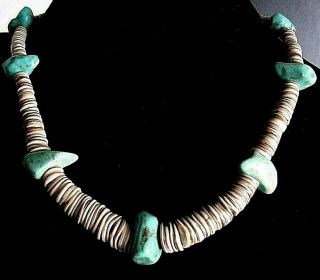 Vintage Old Pawn Santo Domingo Native American Heishi Turquoise Nuggets Necklace