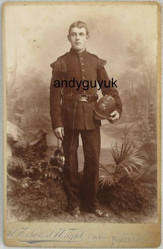 Cabinet Card Soldier Bugle Horn Spiked Helmet Victorian Photo Military