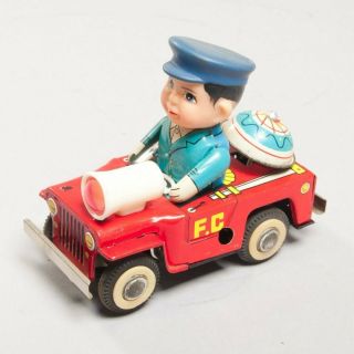 Rare Vintage Tin Litho Wind - Up Toy Fire Chief Ms - 884 Willy 