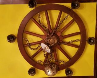 Vintage 6 Light Wagon Wheel Chandelier/ Light Fixture 24” Wide For Restoration