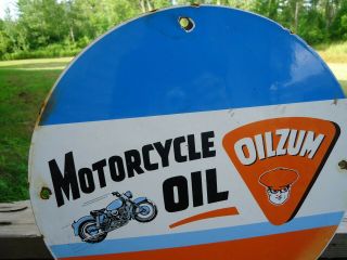 OLD VINTAGE 1950S OILZUM MOTORCYCLE MOTOR OIL PORCELAIN GAS STATION PUMP SIGN 2