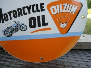 OLD VINTAGE 1950S OILZUM MOTORCYCLE MOTOR OIL PORCELAIN GAS STATION PUMP SIGN 3