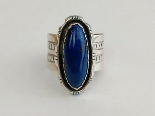 Vintage Navajo Stamped Sterling Silver Blue Lapis Ring Signed Rmj Size 10