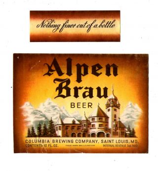 1930s Columbia Brewing Co,  St Louis,  Missouri Alpen Brau Irtp Label Set