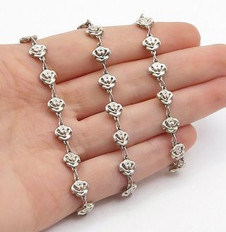 925 Sterling Silver - Vintage Petite Rose Flower Link Chain Necklace - N3177
