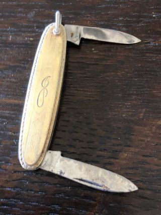 Vintage 2 Blade Pocket Pen Knife Watch Fob Engraved Initial " G " 10k Gold Top