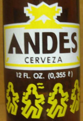 Andes Cerveza Imported Beer 12oz, .  355l,  Acl Painted Label Beer Bottle Venezuela