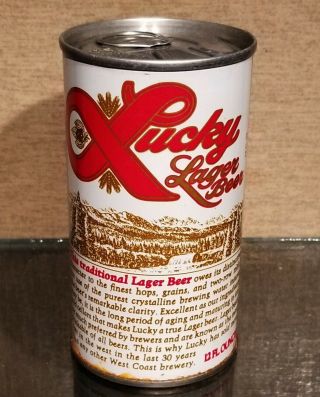 1971 Dk Brn Bottom Open Lucky Lager Pull Tab Top Beer Can Walter Pueblo Co Amco