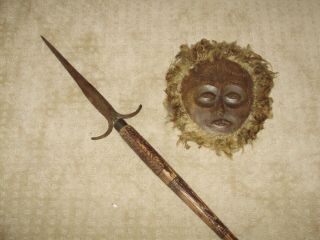 African Spear And Mask Handmade And Hand Carved