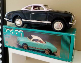 Vintage Tin Toy Friction Car Karmann Ghia Sedan Black Mf743 China Box