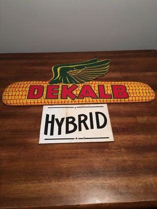 Vintage Dekalb Winged Masonite Seed Corn Sign With Matching Hybrid Sign.