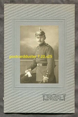 S25 - Germany 1900s Cabinet Photo Soldier Officer With Sword Sidearm Pickelhaube