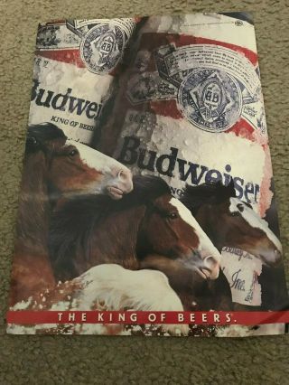 Vintage 1990s Budweiser Bud King Of Beer Poster Print Ad Clydesdales Horses 1991