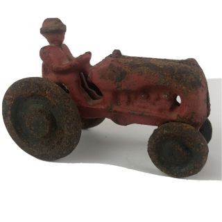 Vintage Cast Iron Red Farm Tractor Toy International Harvester Ih Farming