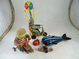 Vintage Tin Wind Up Toys Military Police Motorcycle Whale Elephant Shoe Cobbler