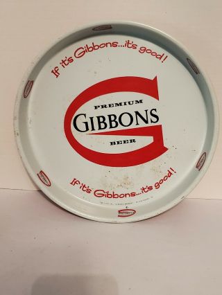 Vtg Gibbons Beer Serving Tray White Metal 12 3/4 " Across