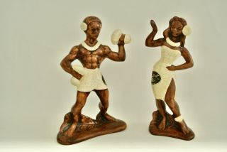 2 Treasure Craft Hawaiian Male & Female Hula Dancer Figurine Hawaii