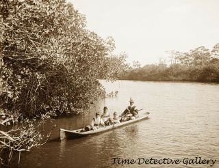 Seminole Indian Family In Canoe,  Miami,  Florida - C.  1900 - Historic Photo Print