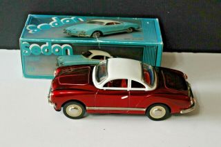 Vintage Tin Friction Karmann Ghia Sedan Candy Apple Red W/box 10 " Long China
