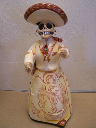 Clay Day Of The Dead Lupita Doll - White Charra,  Mexican Cowgirl,  Tonala,  Mexico
