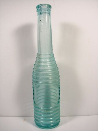 Vintage Sea Blue Bottle With Very Long Neck And Coil Effect On Base