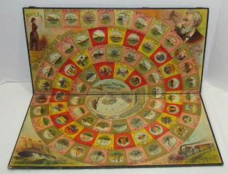 1890 Mcloughlin Brothers Game Of Round The World With Nellie Bly Game Board