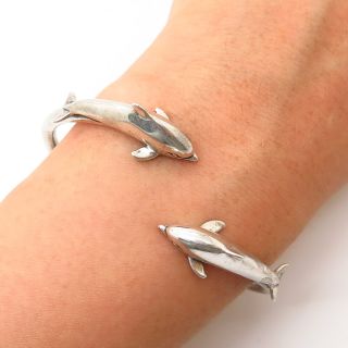 925 Sterling Vintage Kabana Friendly Dolphin Design Bangle Bracelet 6 1/4 "
