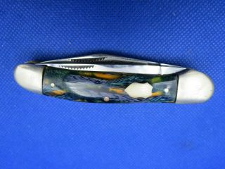 Bull Dog Brand Two Blade Jack Knife Tri - Colred Celluloid Handles Hand Made 2000