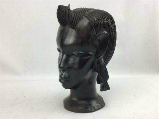 Hand Carved African Tribal Woman Head Ebony Wood Female Bust Figurine Statue