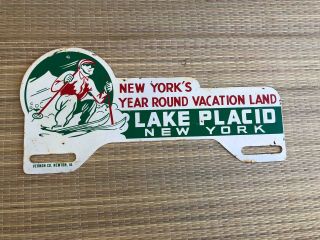 Vintage Lake Placid York Metal Souvenir Advertising License Plate Topper