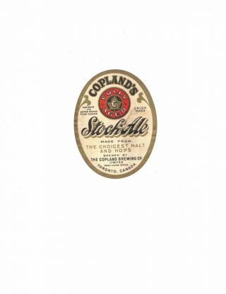 The Copland Brewing Co.  Ltd. ,  Toronto (18323 - 1946) - - " Stock Ale "