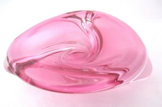 Val St Lambert " Pink " Vintage Art Glass Swirl Bowl Signed
