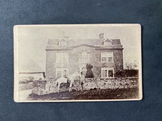 Victorian Carte De Visite Cdv: Scene: Grand House White Horse & Rider: Lavenham