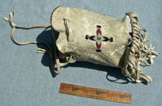 old NATIVE AMERICAN SIOUX PLAINS BEADED BAG POUCH WITH HANDLES FRINGE GREAT 2