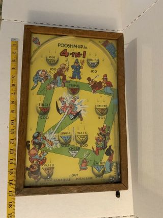 Rare Vintage Poosh - M - Up Jr.  4 - In - 1 Baseball Bagatelle Pinball Game