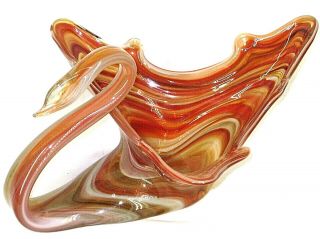 Vintage Murano Italian Hand Blown Sommerso Art Glass Red Swan Bowl Dish
