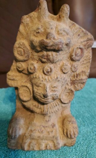 Vintage Clay Pre - Columbian Mayan Style Statue Unique Estate Find