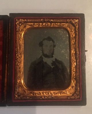 1/9th Plate Ambrotype In Leather Case Of A Man In A Suit