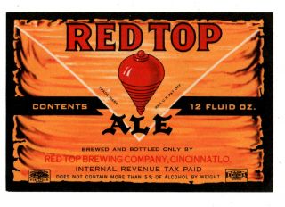 1930s Red Top Brewing Co,  Cincinnati,  Ohio Red Top Ale Irtp Label
