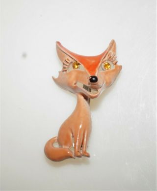 Cute Vintage Signed Jj Jonette Enamel Rhinestone Fox Brooch Pin Animal