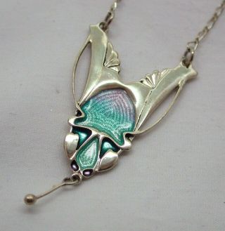 Lovely Vintage Art Nouveau Style Silver And Guilloche Enamel Insect Necklace