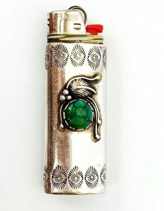 Vintage Bic Lighter Case Sterling Silver Turquoise Native American Zuni Navajo