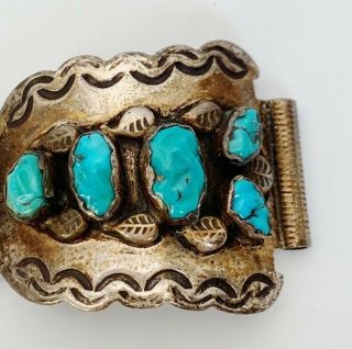 Vintage STERLING SILVER Watch Band TURQUOISE CHUNK Native American Navajo Zuni 2