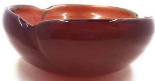 Vintage Red & Gold Foil Art Glass Candy Dish Bowl Swirl Shape Murano 6.  5” 3