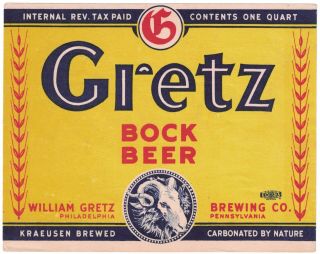 Gretz Bock Beer Irtp Label