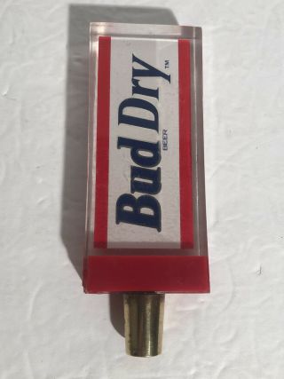 Vintage Bud Dry Lucite Acrylic Beer Tap Handle 6 " Tall Man Cave Bar Budweiser