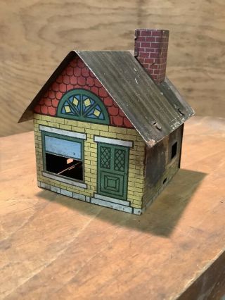 Scarce Vintage 1914 West Bros Yellow House Tin Litho Candy Container Invp2222