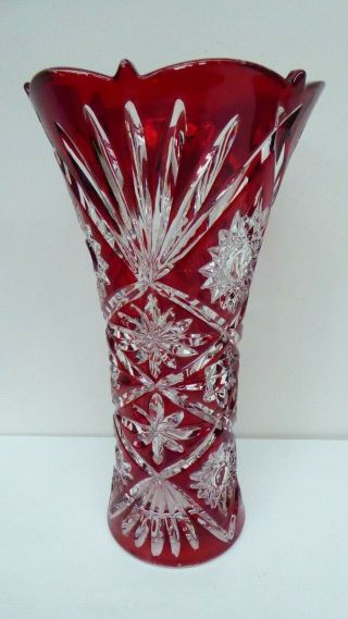 Vintage Large Red Overlay Art Glass Vase Flash Glass Style 2