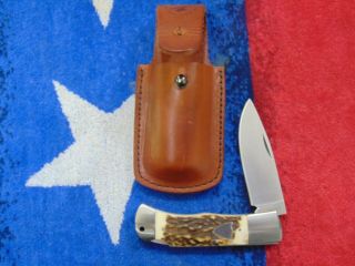A,  G.  Russell Lockback Folding Knife Stag Scales 7 - 7/8 In Oa Drop Point Blade