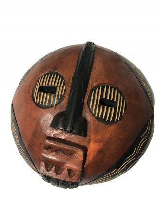African Hand Carved Decorated Wood Round Wall Mask